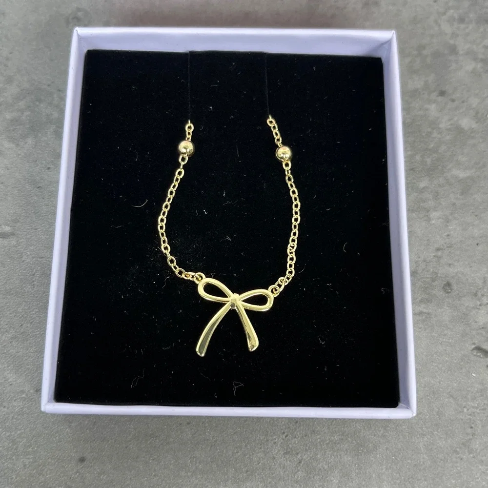 Thaivor Gold Tone Bow Necklace Women‎ Jewelry Gift Boxed